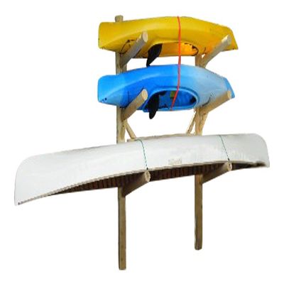 3-Place Dock-Mounted 1 Canoe + 2 Kayaks/SUP Log Racks, Kayak Racks for Outdoor Storage, Paddle Board Rack for Dock, Canoes Outdoor Wood Storage, SUP, Kayak Rack for Dock Equipment - Natural