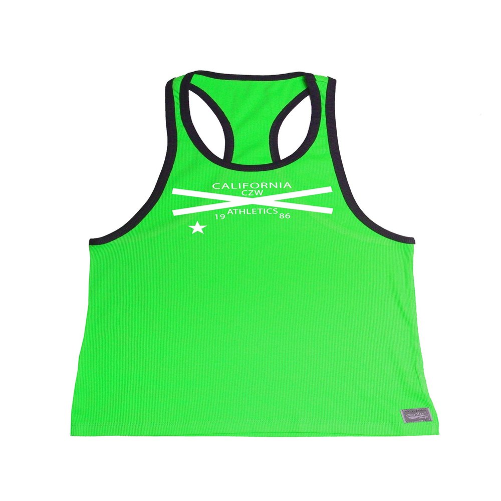 Crazee Wear California 312R Neon Green with Black Trim Tank Top with CZW Athletics 1987 in White