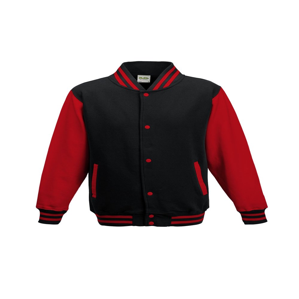 Awdis Kid's Varsity Jacket Jet Black/Fire Red 3-4 Yrs