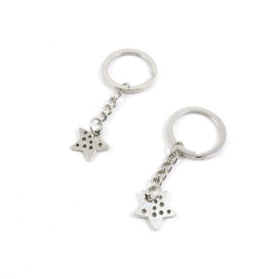 BLUESTONE Charms 2 Pieces Keyrings Keychains Door Car Keys Rings Tags Chain Antique Silver Tone Bulk Lots J4HI7O Five-Pointed Star