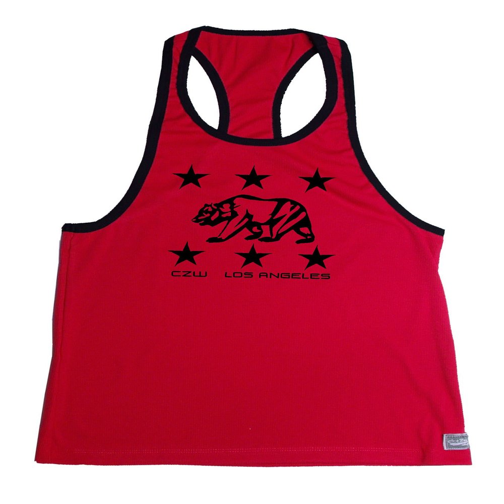 Crazee Wear Bodybuilding Tank Top LA Bear Stringer Red Mens