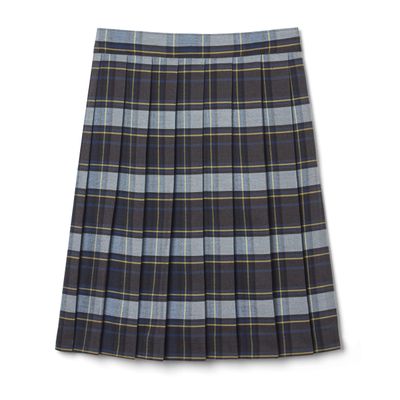 French Toast Girls' Adjustable Waist Mid Length Plaid Pleated Skirt, Blue & Gold Plaid, 6X