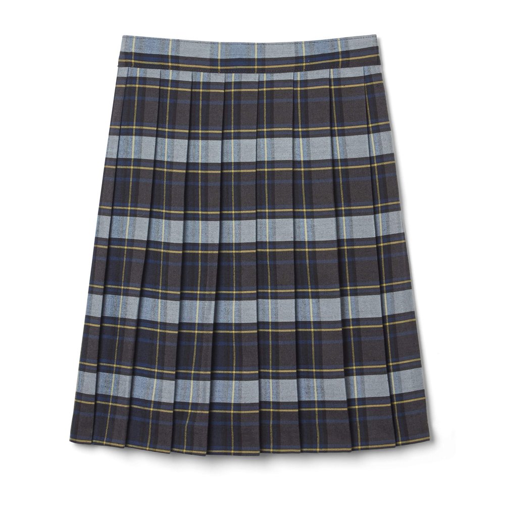 French Toast Girls' Adjustable Waist Mid Length Plaid Pleated Skirt, Blue & Gold Plaid, 6X