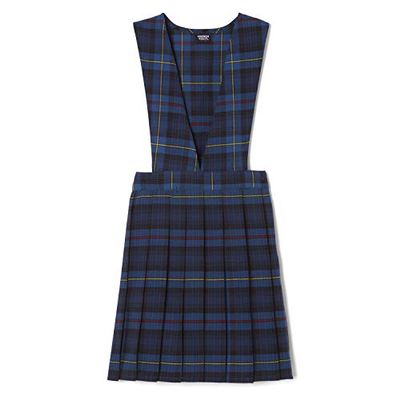 French Toast Girls' Plaid V-Neck Pleated Jumper, Blue & Red Plaid, 8