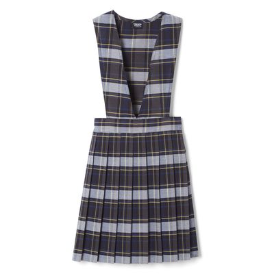 French Toast Girls' Plaid V-Neck Pleated Jumper, Blue & Gold Plaid, 10