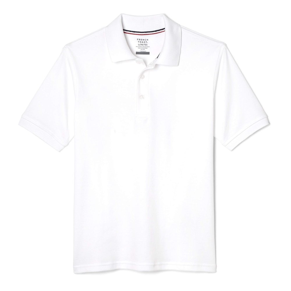 French Toast Boys' Short Sleeve Interlock Polo, White, X-Large/18/20/ Husky