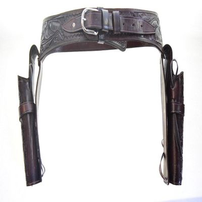 Leathertown USA Gun Holster & Belt Cowboy Western Style Rig .44/.45 Cal Double Drop Holster Standard Short Barrel Brown Floral Tooled Size 32