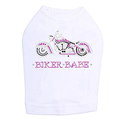 Biker Babe - Pink Motorcycle - Dog Tank, L White