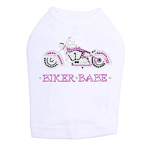 Biker Babe - Pink Motorcycle - Dog Tank, L White