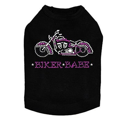 Biker Babe - Pink Motorcycle - Dog Tank, XL Black