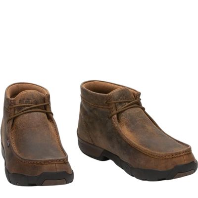 Justin Cappie 4" Work Shoes for Men - Square Toe Full-Grain Leather Moc Toe Work Shoe with Oil- and Slip-Resistant Rubber Outsole, ASTM Rated, Dark Brown - 9 M