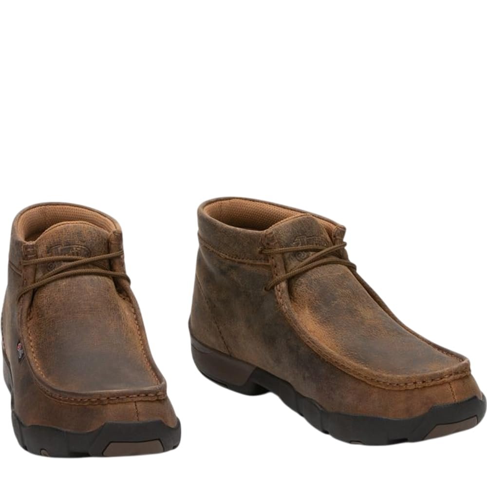 Justin Cappie 4" Work Shoes for Men - Square Toe Full-Grain Leather Moc Toe Work Shoe with Oil- and Slip-Resistant Rubber Outsole, ASTM Rated, Dark Brown - 9 M