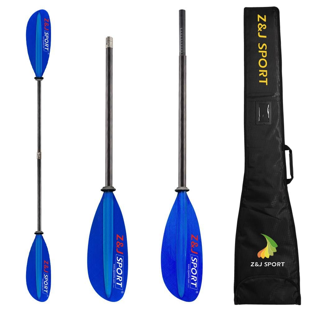 Z&J SPORT Sea Kayak Paddle Fiberglass Blade with Paddle Bag, Adjustable Recreational Touring Kayak Paddle for Dynamic Kayaking in Ocean, River, Lake (220-230cm,Straight Shaft)