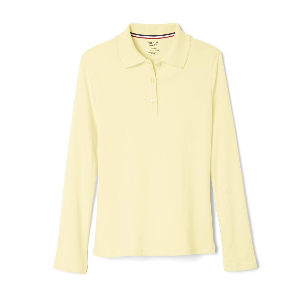 French Toast Girls' Uniform Long Sleeve Polo with Picot Collar (Standard & Plus), Yellow, S (6/6X)