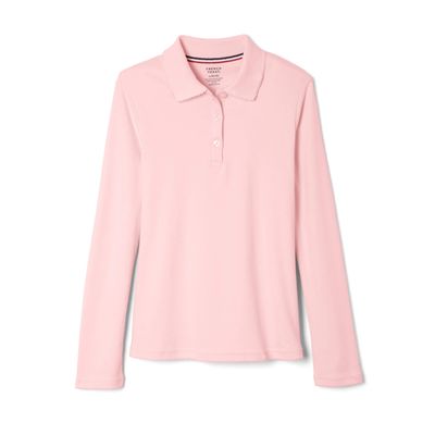 French Toast Girls' Uniform Long Sleeve Polo with Picot Collar (Standard & Plus), Pink, S (6/6X)