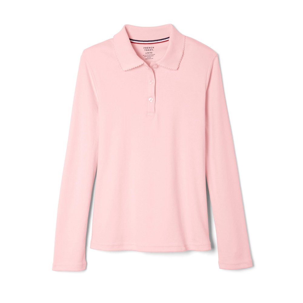 French Toast Girls' Uniform Long Sleeve Polo with Picot Collar (Standard & Plus), Pink, 3T