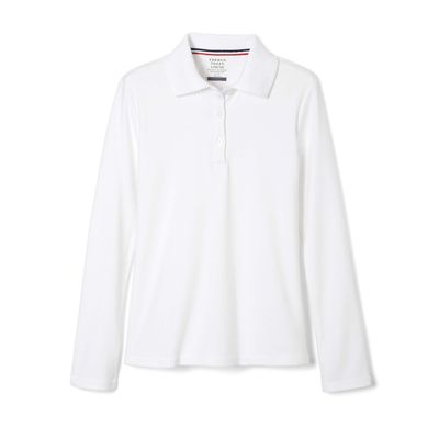 French Toast Girls' Uniform Long Sleeve Polo with Picot Collar (Standard & Plus), White, 10/12 PLUS