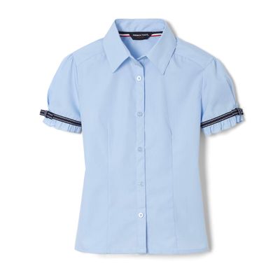 French Toast Big Girls' Short Sleeve Ribbon Bow Blouse, Light Blue, 18