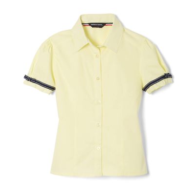 French Toast Toddler Girls Short Sleeve Ribbon Bow Blouse, Yellow, 2T