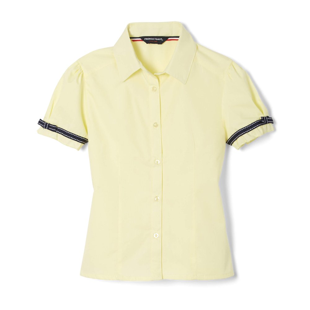French Toast Toddler Girls Short Sleeve Ribbon Bow Blouse, Yellow, 2T