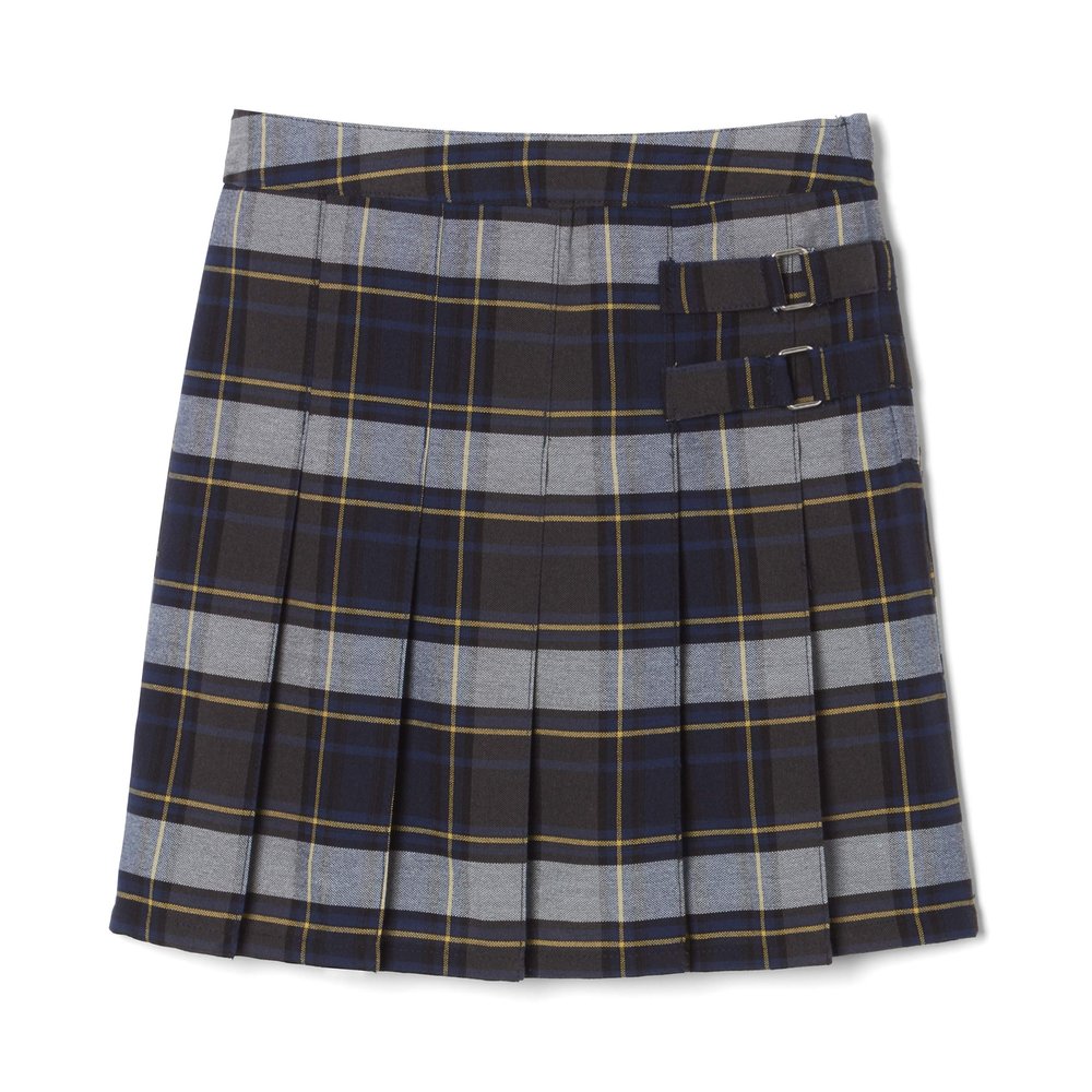 French Toast Girls' Adjustable Waist Plaid 2-Tab Scooter, Blue & Gold Plaid, 16