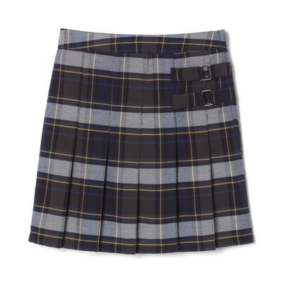 French Toast Girls' Adjustable Waist Plaid 2-Tab Scooter, Blue & Gold Plaid, 20