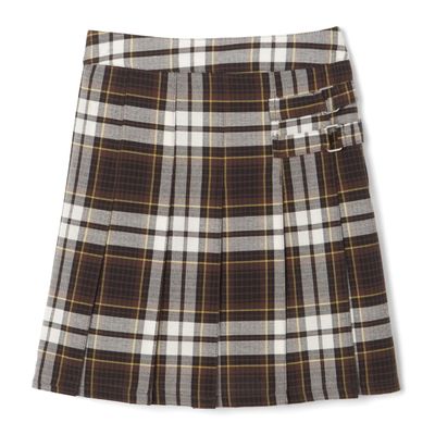 French Toast Girls' Adjustable Waist Plaid 2-Tab Scooter, Brown Plaid, 16