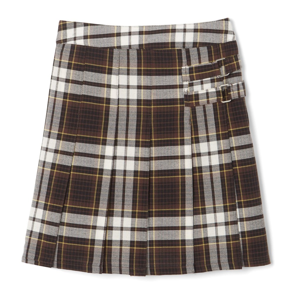 French Toast Girls' Adjustable Waist Plaid 2-Tab Scooter, Brown Plaid, 16
