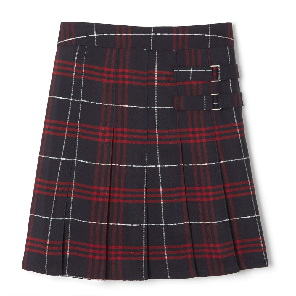 French Toast Girls' Adjustable Waist Plaid 2-Tab Scooter, Navy & Red Plaid, 16