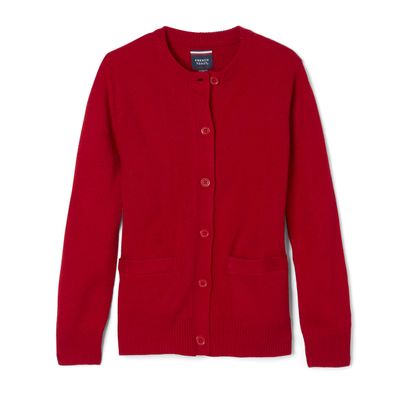 French Toast Girls' Anti-Pill Crewneck Cardigan Sweater, Red, M (7/8)