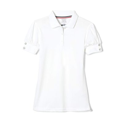 French Toast Girls Puff Sleeve Double Button Polo, White, 14-16