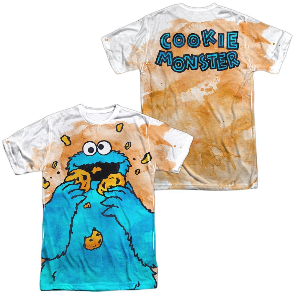 Sesame Street TV Show Cookie Monster Crumbs Adult Front/Back Print T-Shirt White