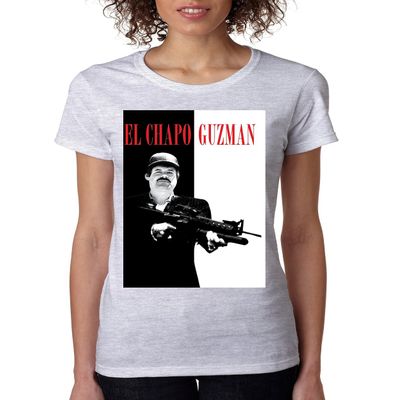 ALLNTRENDS Women's T Shirt El Chapo (2XL, Ash)