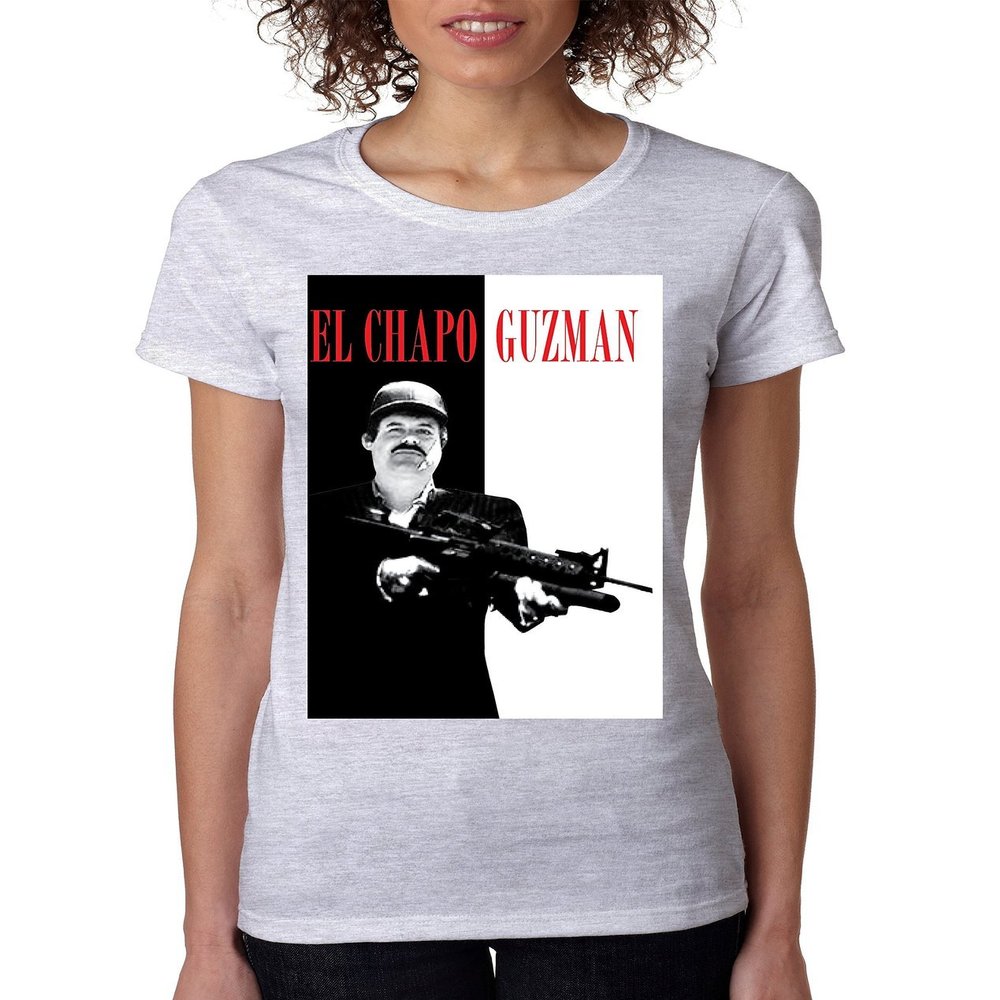ALLNTRENDS Women's T Shirt El Chapo (2XL, Ash)