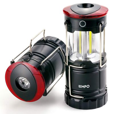 EMPO LED Camping Lantern, Portable 2-in-1 Collapsible Survival Lantern, Water Resistant Flashlights, Emergency Light for Fishing, Reading, Hurricane, Power Outage, Batteries Included, 2 Pack