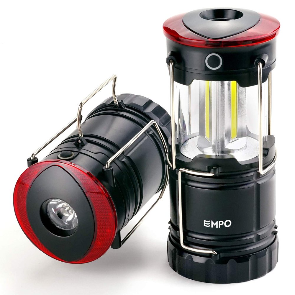 EMPO LED Camping Lantern, Portable 2-in-1 Collapsible Survival Lantern, Water Resistant Flashlights, Emergency Light for Fishing, Reading, Hurricane, Power Outage, Batteries Included, 2 Pack