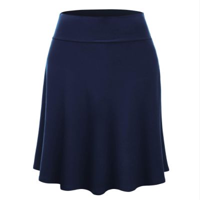 Lock and Love LL WB1105 Womens Lightweight Fold Over Flared Midi Skirt L Navy