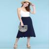 Lock and Love LL WB1105 Womens Lightweight Fold Over Flared Midi Skirt L Navy view 2