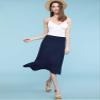 Lock and Love LL WB1105 Womens Lightweight Fold Over Flared Midi Skirt L Navy view 3