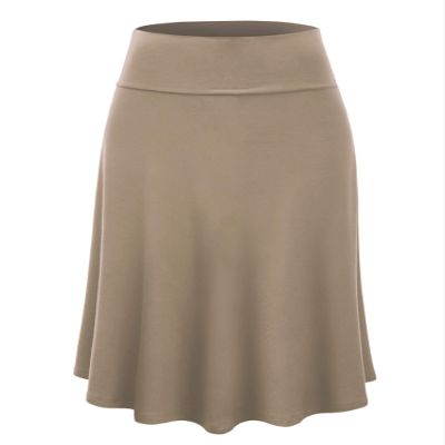Lock and Love LL WB1105 Womens Lightweight Fold Over Flared Midi Skirt M Taupe