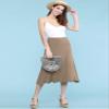 Lock and Love LL WB1105 Womens Lightweight Fold Over Flared Midi Skirt M Taupe view 2