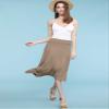 Lock and Love LL WB1105 Womens Lightweight Fold Over Flared Midi Skirt M Taupe view 3