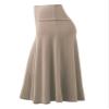 Lock and Love LL WB1105 Womens Lightweight Fold Over Flared Midi Skirt M Taupe view 4