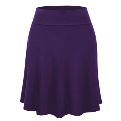 Lock and Love LL WB1105 Womens Lightweight Fold Over Flared Midi Skirt XL Dark_Purple
