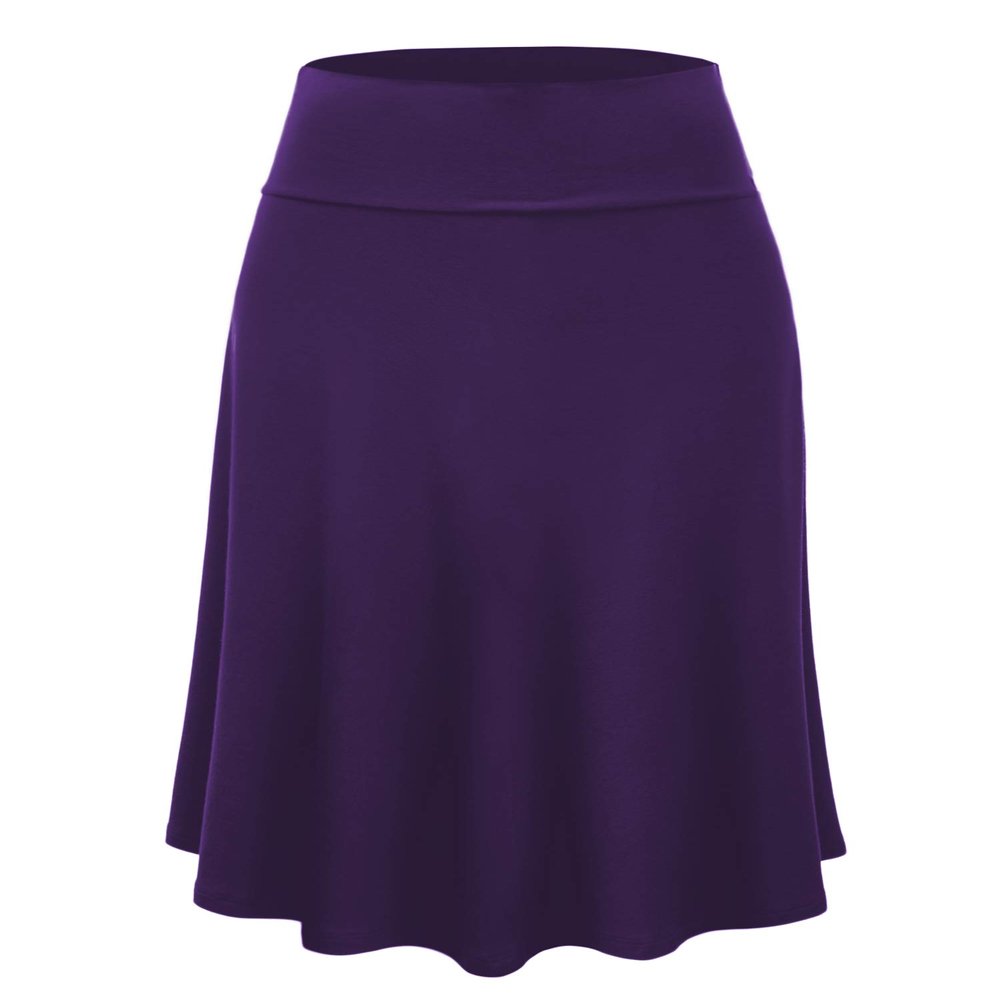 Lock and Love LL WB1105 Womens Lightweight Fold Over Flared Midi Skirt XL Dark_Purple