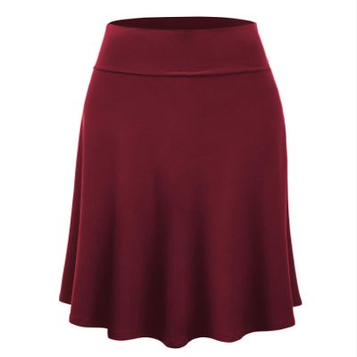 Lock and Love LL WB1105 Womens Lightweight Fold Over Flared Midi Skirt M Wine