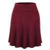 Lock and Love LL WB1105 Womens Lightweight Fold Over Flared Midi Skirt M Wine view 1