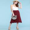 Lock and Love LL WB1105 Womens Lightweight Fold Over Flared Midi Skirt M Wine view 2