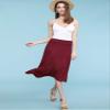 Lock and Love LL WB1105 Womens Lightweight Fold Over Flared Midi Skirt M Wine view 3