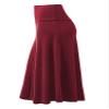 Lock and Love LL WB1105 Womens Lightweight Fold Over Flared Midi Skirt M Wine view 4